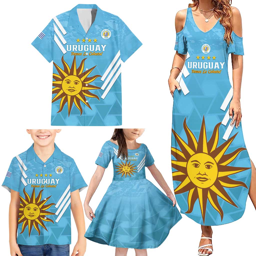 Custom Uruguay Football Family Matching Summer Maxi Dress and Hawaiian Shirt 2024 Vamos La Celeste - Wonder Print Shop