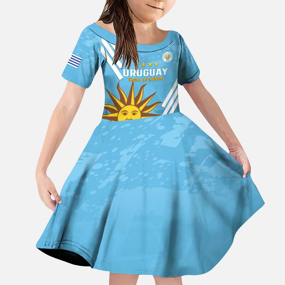 Custom Uruguay Football Kid Short Sleeve Dress 2024 Vamos La Celeste - Wonder Print Shop