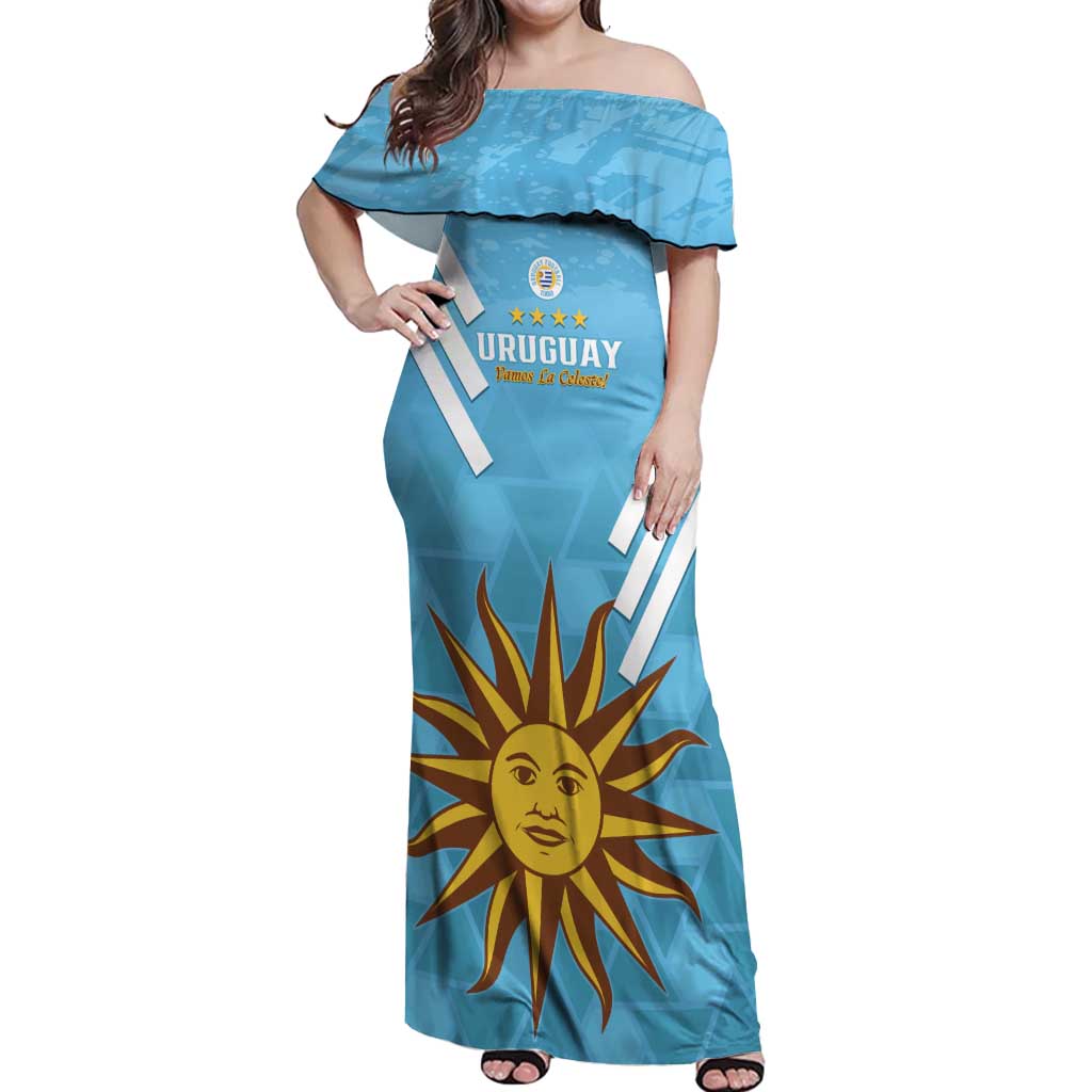 Custom Uruguay Football Off Shoulder Maxi Dress 2024 Vamos La Celeste - Wonder Print Shop