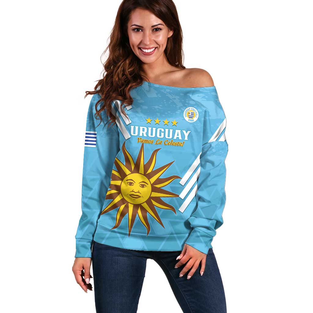 Custom Uruguay Football Off Shoulder Sweater 2024 Vamos La Celeste - Wonder Print Shop