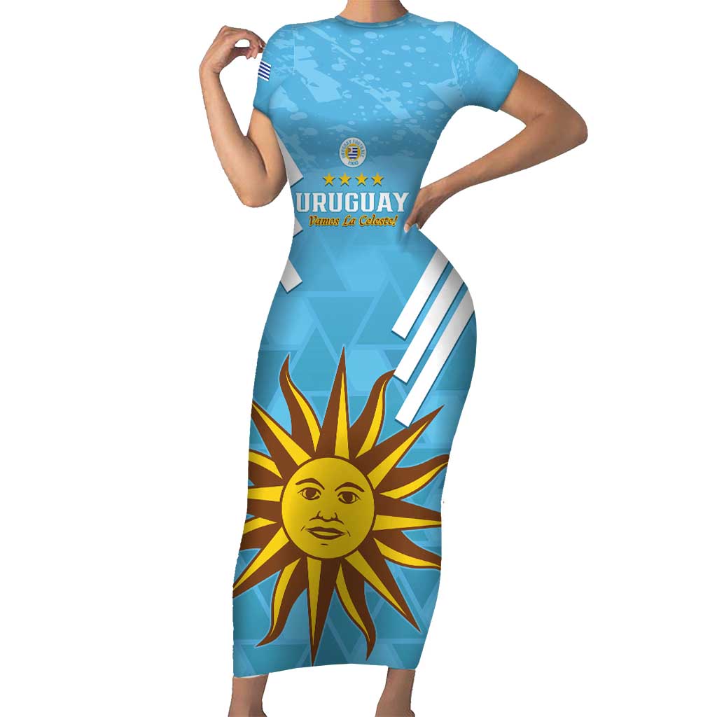 Custom Uruguay Football Short Sleeve Bodycon Dress 2024 Vamos La Celeste - Wonder Print Shop