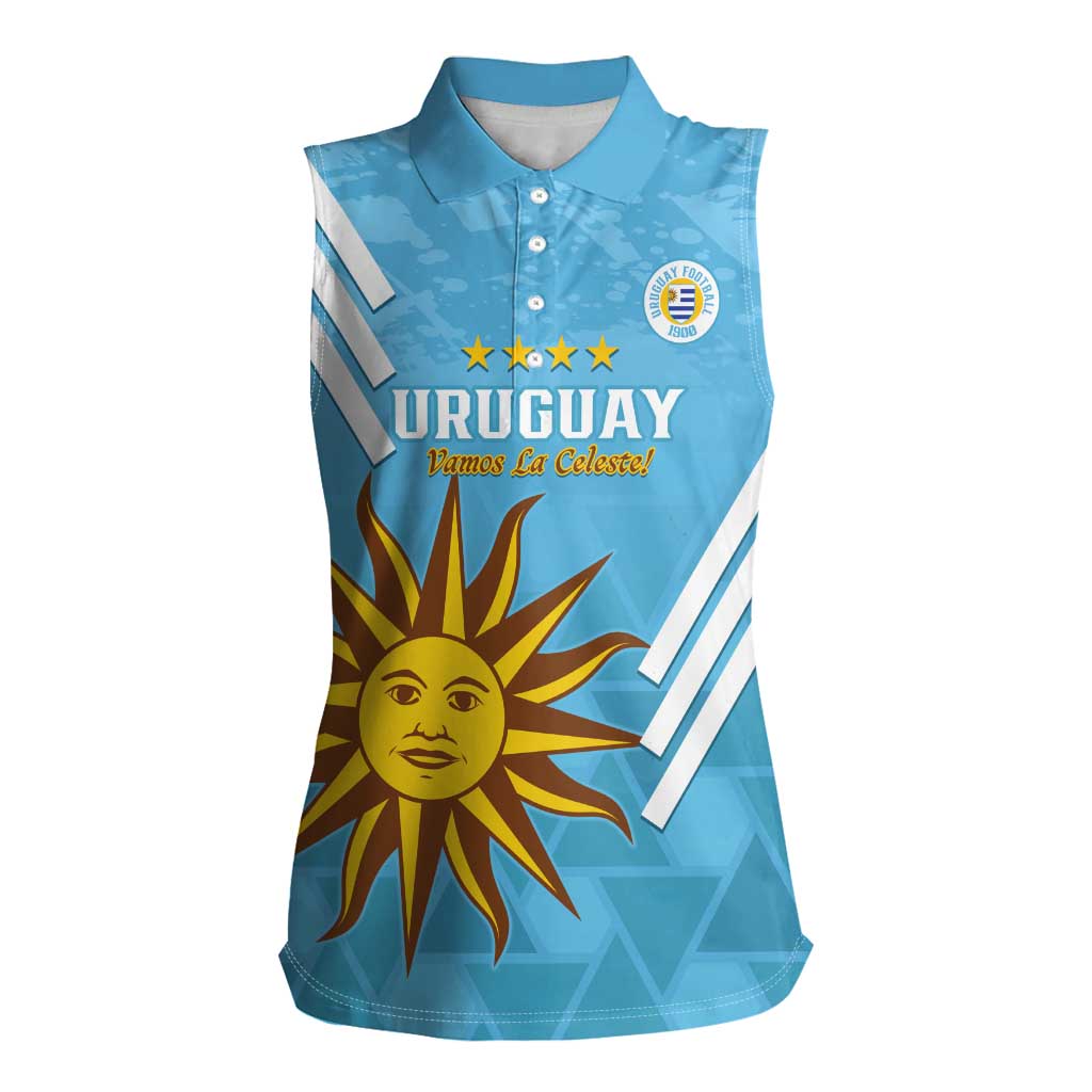 Custom Uruguay Football Women Sleeveless Polo Shirt 2024 Vamos La Celeste - Wonder Print Shop