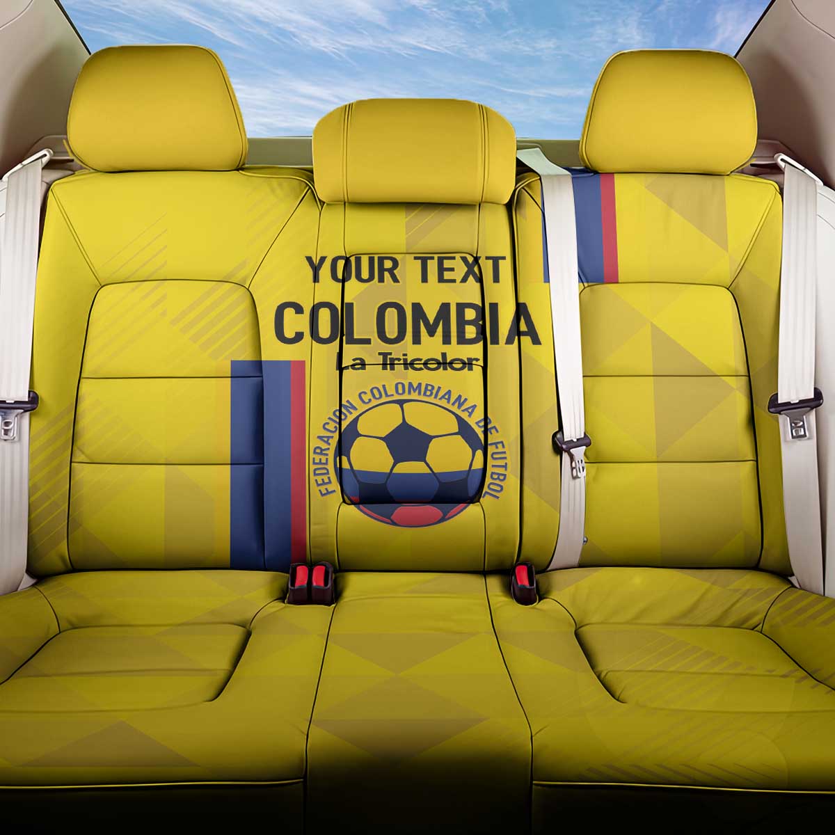 Custom Colombia Football Back Car Seat Cover 2024 Vamos La Tricolor - Yellow - Wonder Print Shop