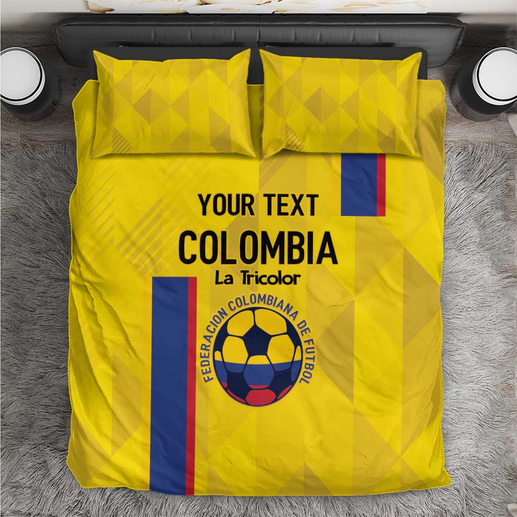 Yellow Colombia football bedding set with pillowcases, crest logo and blue-yellow stripes