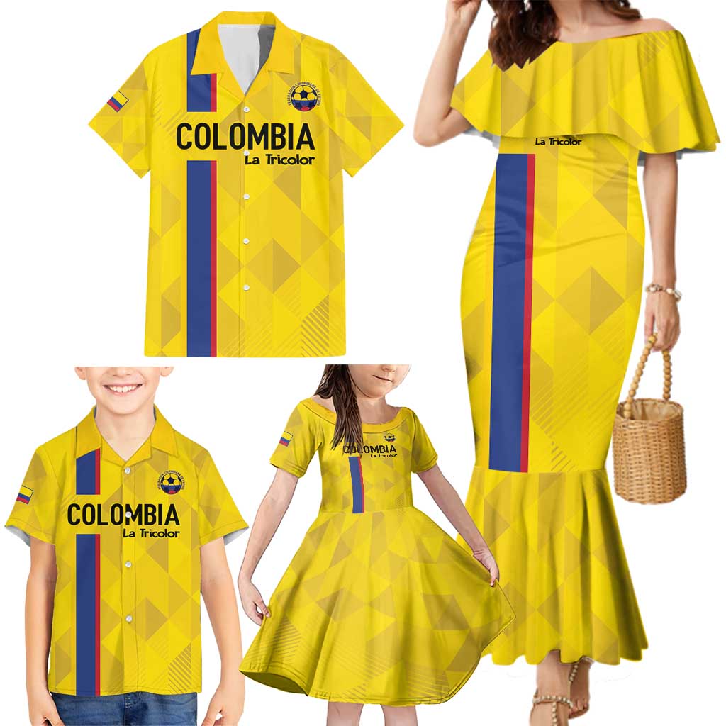 Custom Colombia Football Family Matching Mermaid Dress and Hawaiian Shirt 2024 Vamos La Tricolor - Yellow - Wonder Print Shop