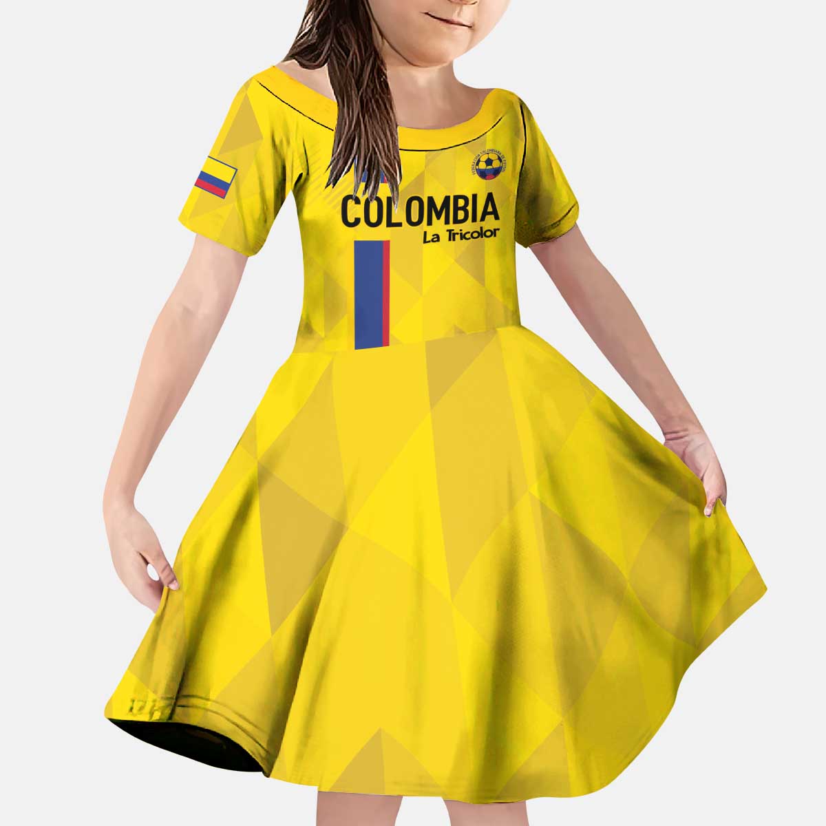 Custom Colombia Football Kid Short Sleeve Dress 2024 Vamos La Tricolor - Yellow - Wonder Print Shop