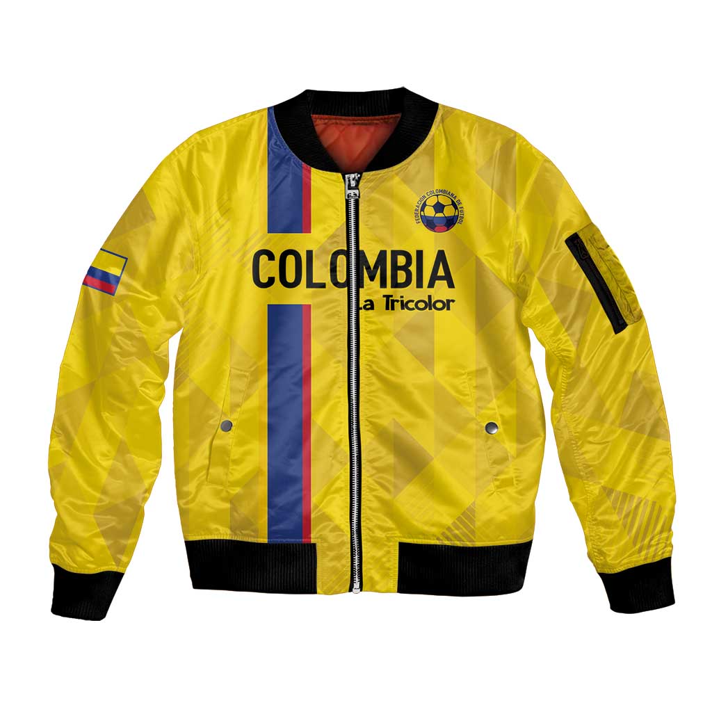 Custom Colombia Football Sleeve Zip Bomber Jacket 2024 Vamos La Tricolor - Yellow - Wonder Print Shop