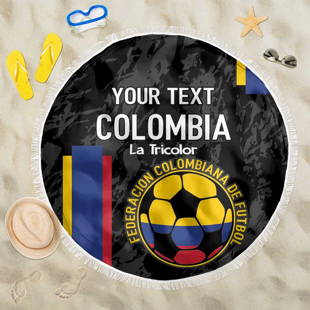 Custom Colombia Football Beach Blanket 2024 Vamos La Tricolor - Black - Wonder Print Shop