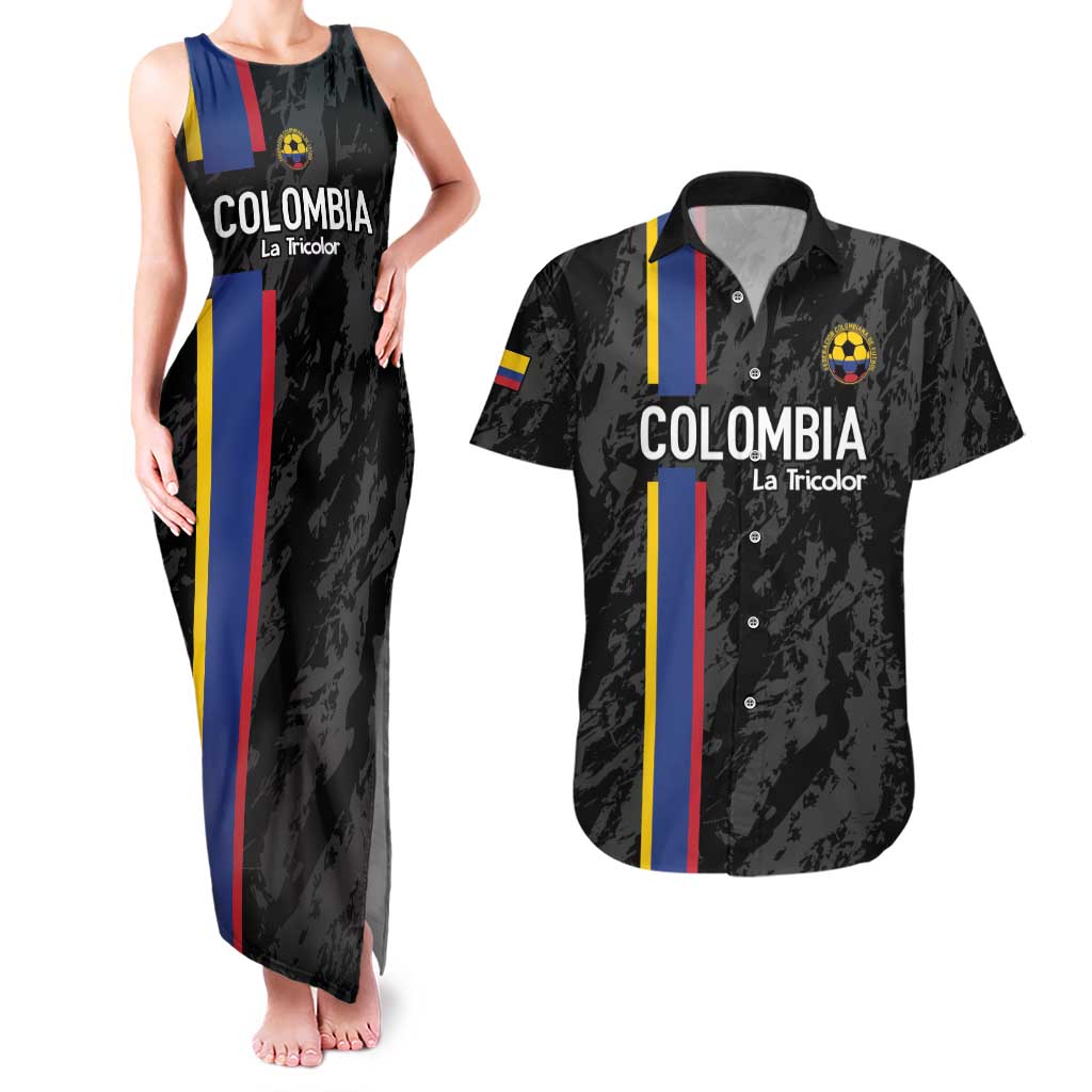 Custom Colombia Football Couples Matching Tank Maxi Dress and Hawaiian Shirt 2024 Vamos La Tricolor - Black - Wonder Print Shop