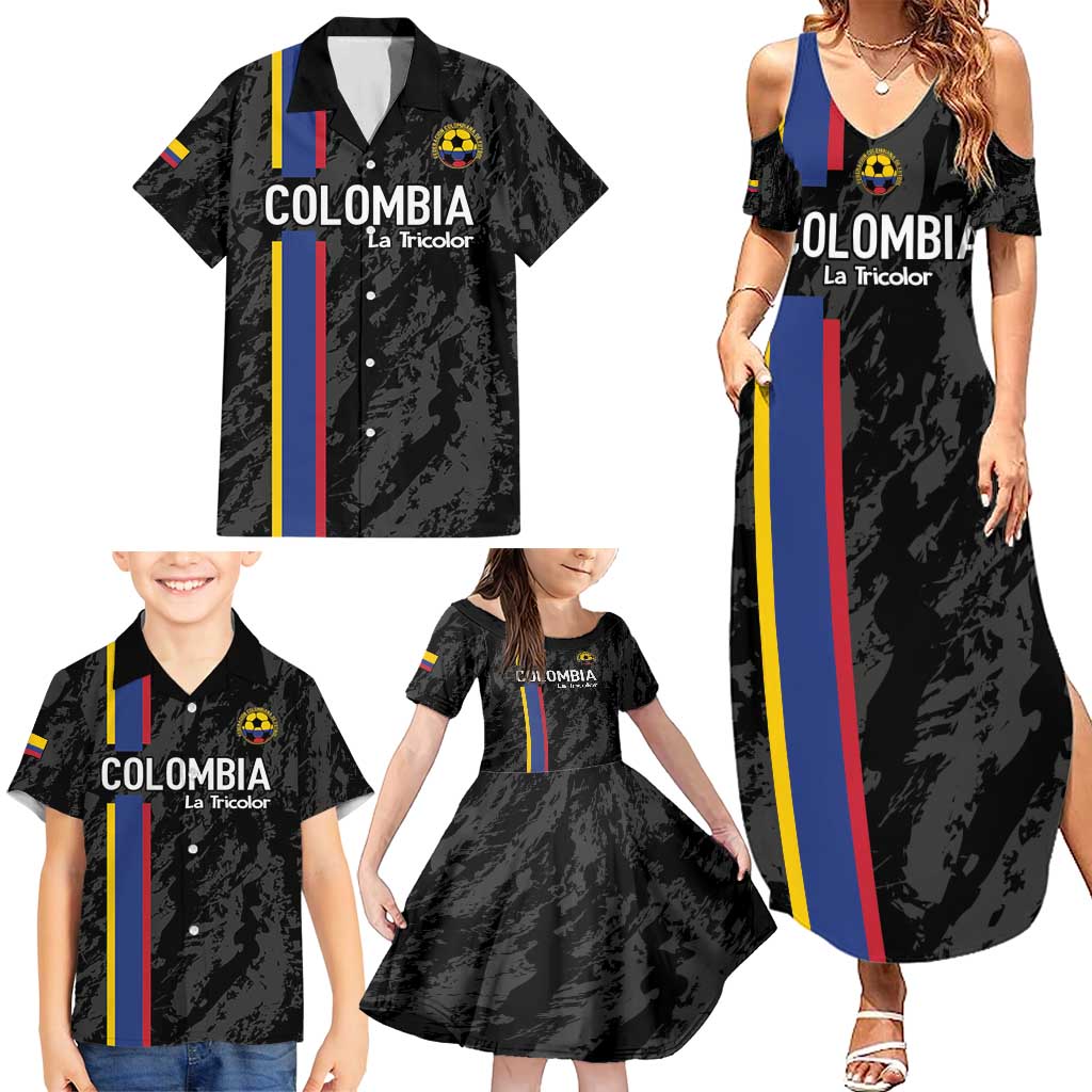 Custom Colombia Football Family Matching Summer Maxi Dress and Hawaiian Shirt 2024 Vamos La Tricolor - Black - Wonder Print Shop