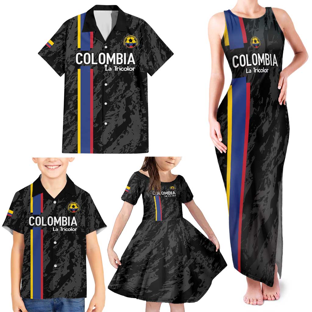 Custom Colombia Football Family Matching Tank Maxi Dress and Hawaiian Shirt 2024 Vamos La Tricolor - Black - Wonder Print Shop