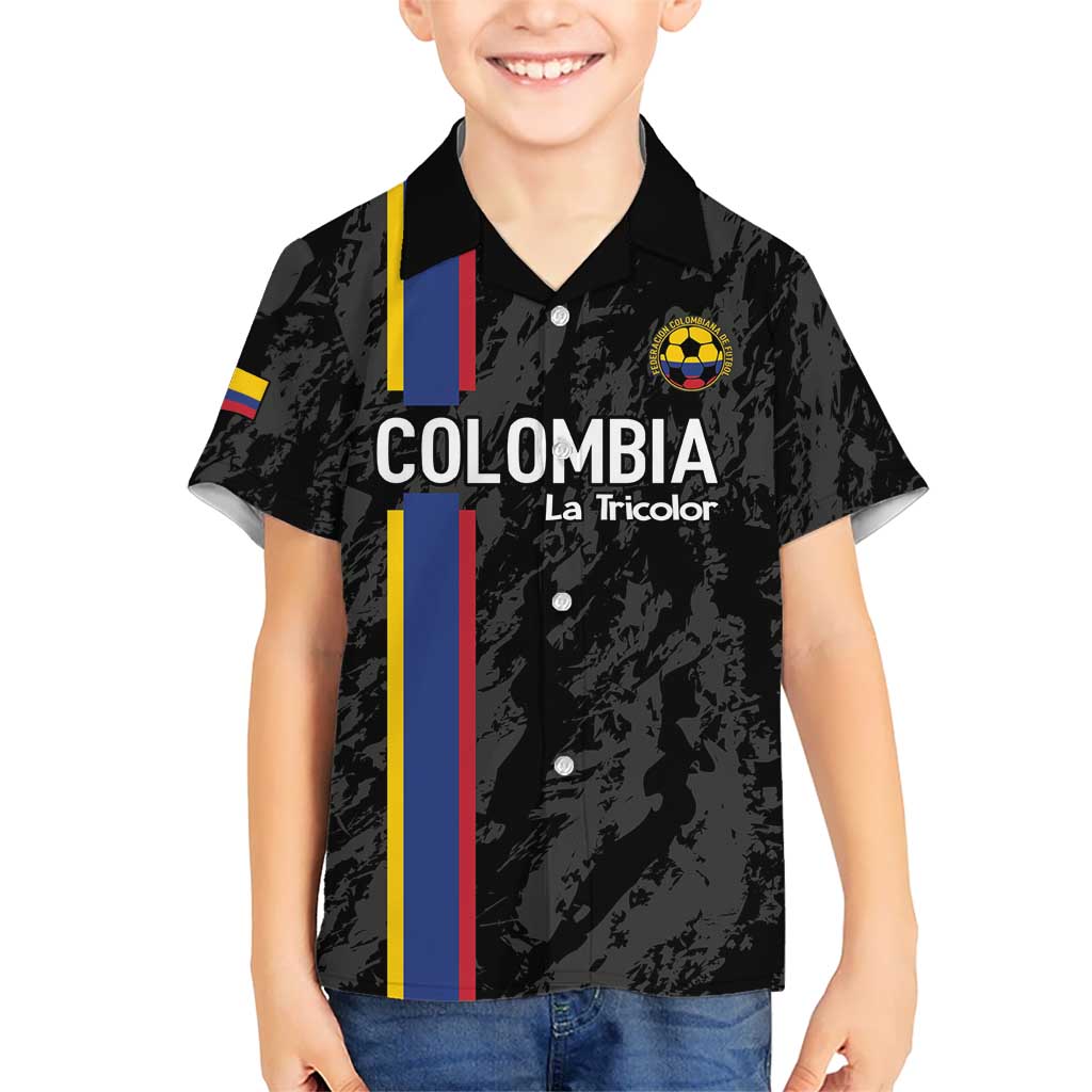 Custom Colombia Football Kid Hawaiian Shirt 2024 Vamos La Tricolor - Black - Wonder Print Shop