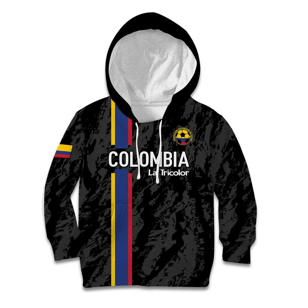 Custom Colombia Football Kid Hoodie 2024 Vamos La Tricolor - Black - Wonder Print Shop