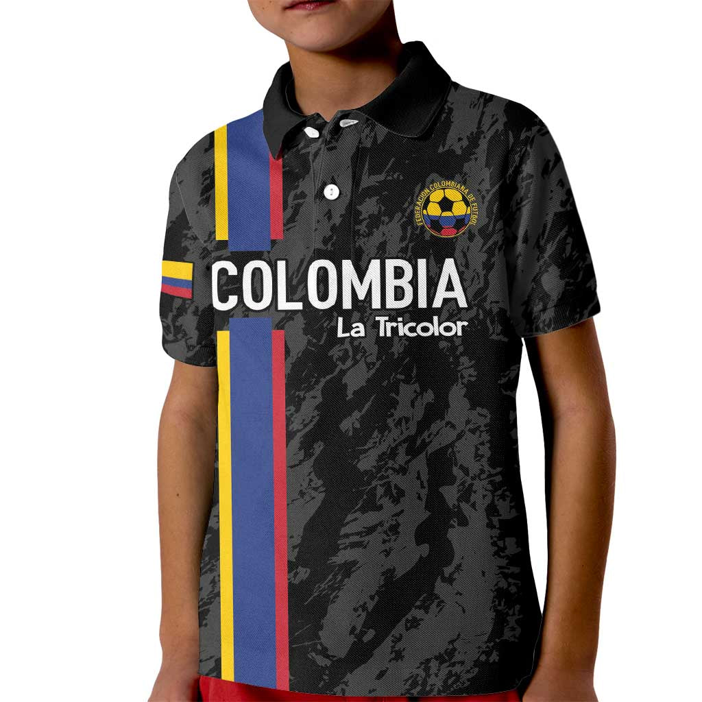 Custom Colombia Football Kid Polo Shirt 2024 Vamos La Tricolor - Black - Wonder Print Shop