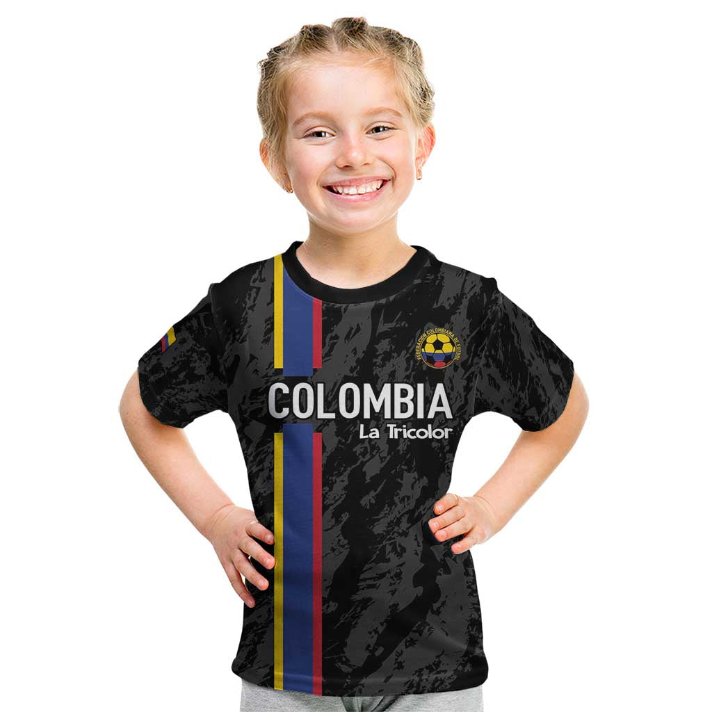 Custom Colombia Football Kid T Shirt 2024 Vamos La Tricolor - Black - Wonder Print Shop