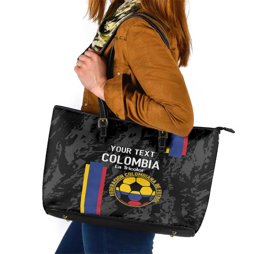 Custom Colombia Football Leather Tote Bag 2024 Vamos La Tricolor - Black - Wonder Print Shop