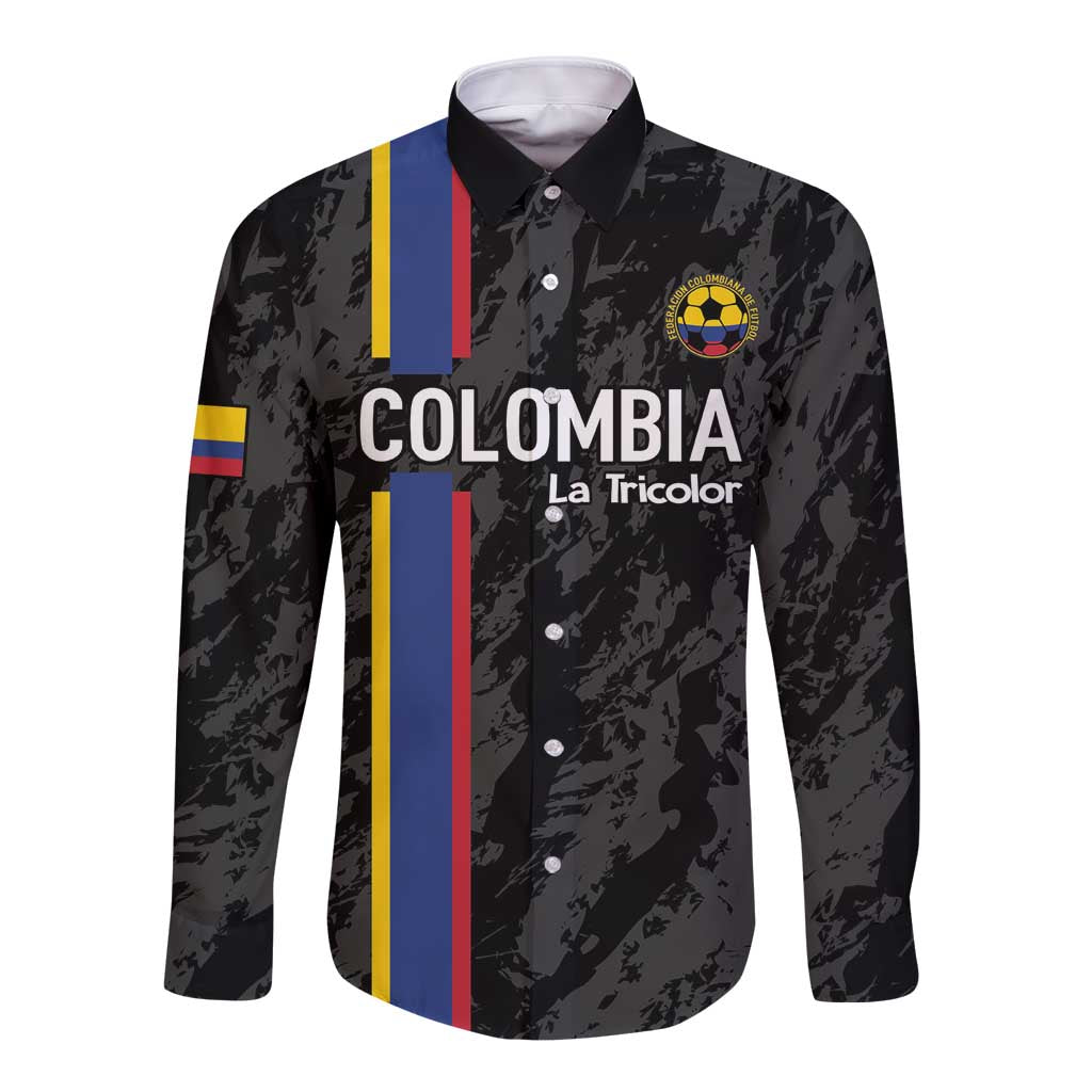 Custom Colombia Football Long Sleeve Button Shirt 2024 Vamos La Tricolor - Black - Wonder Print Shop