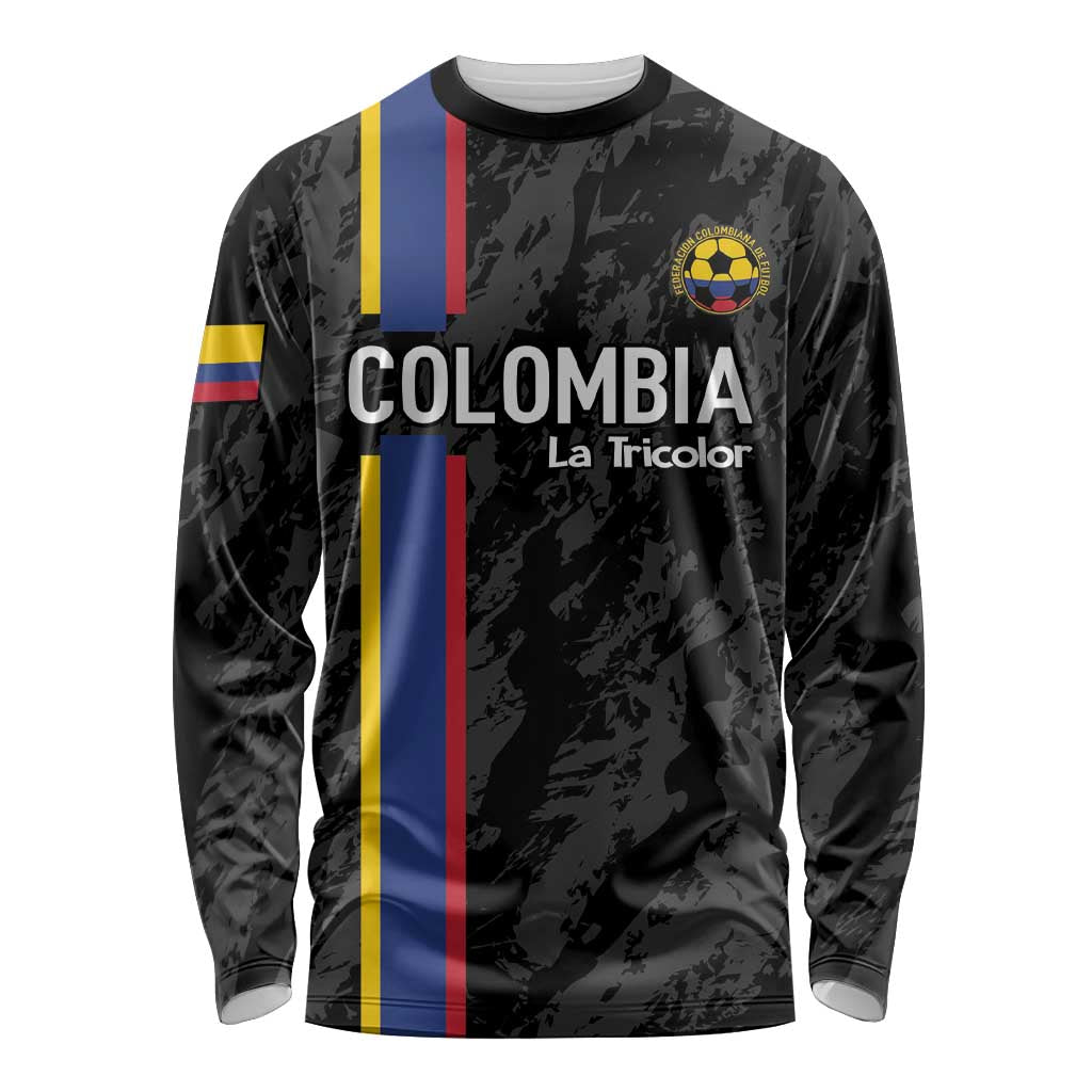 Custom Colombia Football Long Sleeve Shirt 2024 Vamos La Tricolor - Black - Wonder Print Shop