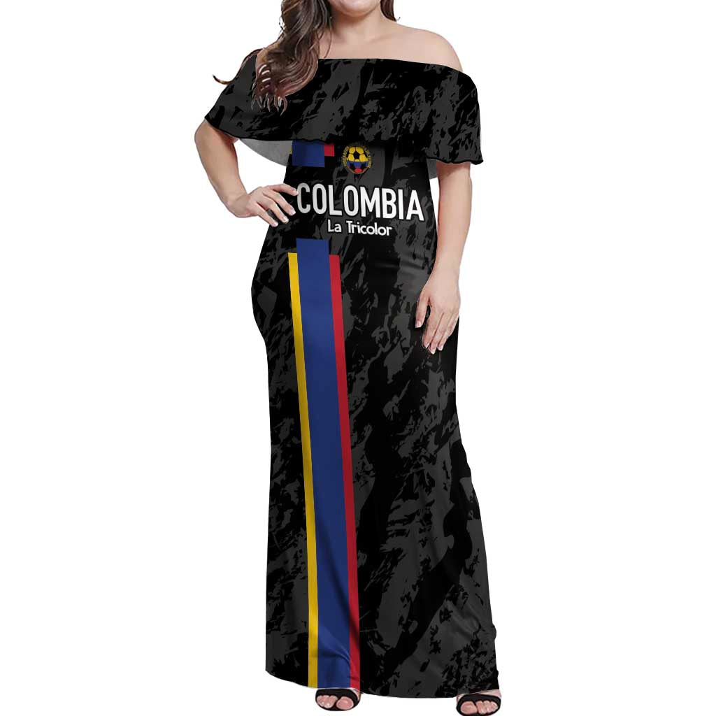 Custom Colombia Football Off Shoulder Maxi Dress 2024 Vamos La Tricolor - Black - Wonder Print Shop