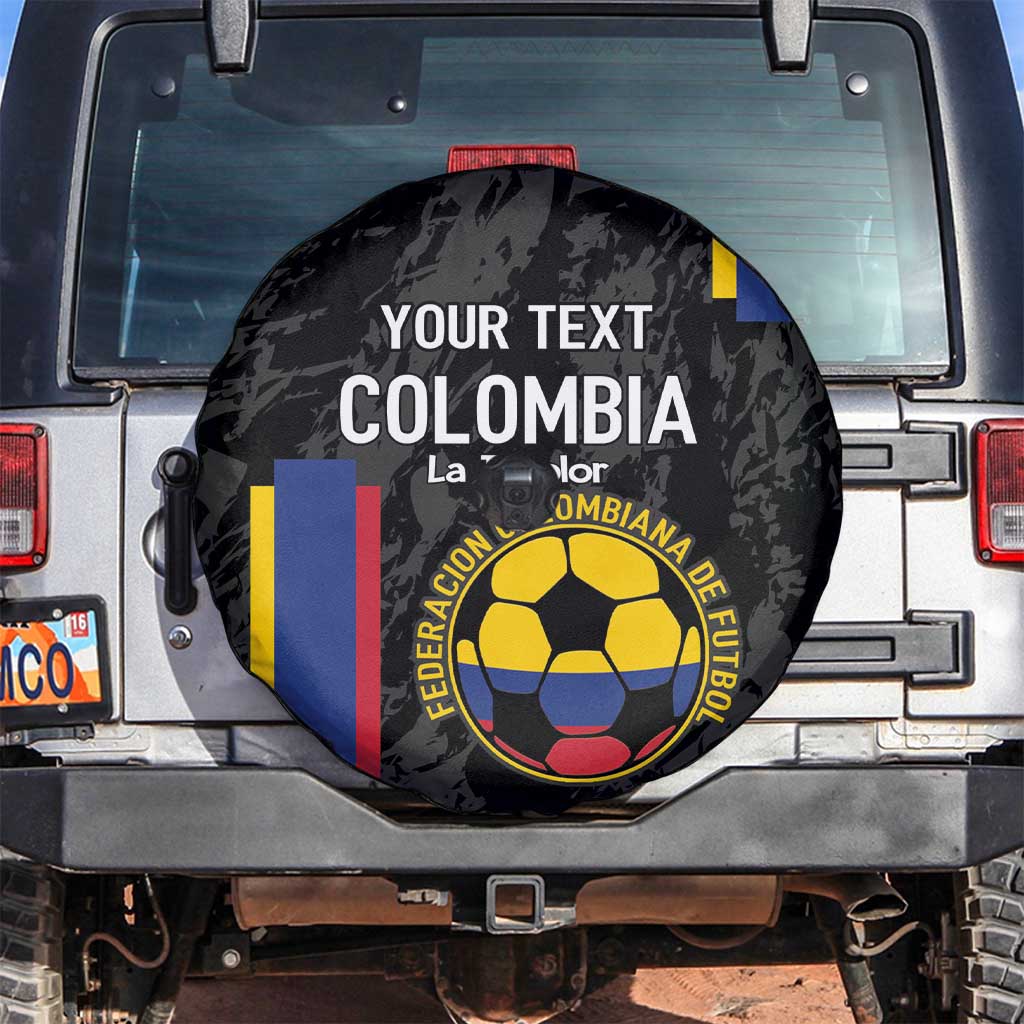 Custom Colombia Football Spare Tire Cover 2024 Vamos La Tricolor - Black - Wonder Print Shop