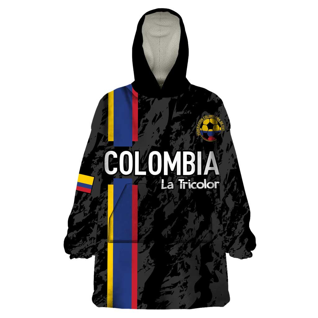 Custom Colombia Football Wearable Blanket Hoodie 2024 Vamos La Tricolor - Black - Wonder Print Shop