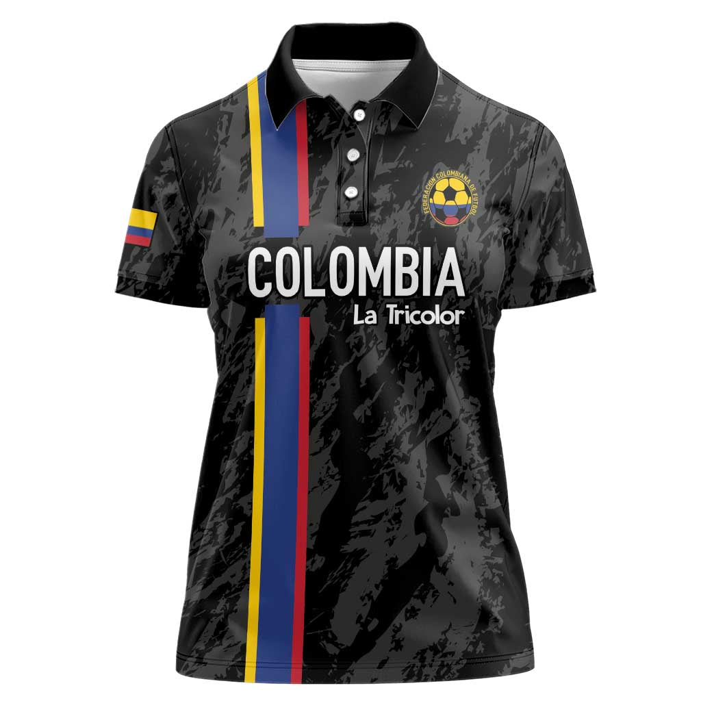 Custom Colombia Football Women Polo Shirt 2024 Vamos La Tricolor - Black - Wonder Print Shop