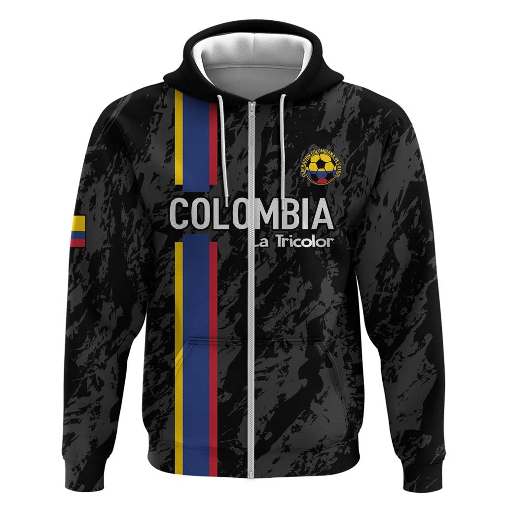 Custom Colombia Football Zip Hoodie 2024 Vamos La Tricolor - Black - Wonder Print Shop