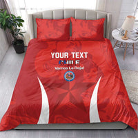 Red Chile football bedding set with two pillows, white stripe graphics, and crest emblem