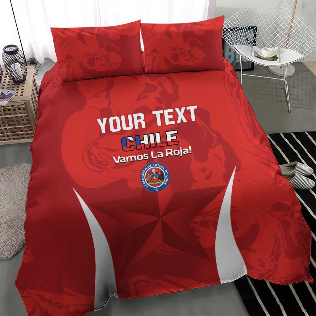 Red Chile football bedding set with two pillows and “CHILE Vamos La Roja!” on the duvet
