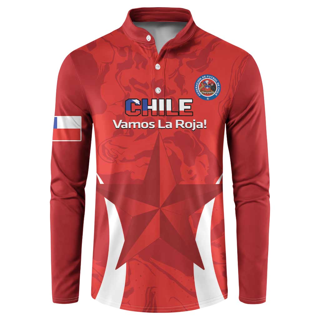 Red football button sweatshirt with crest and large star graphic on front