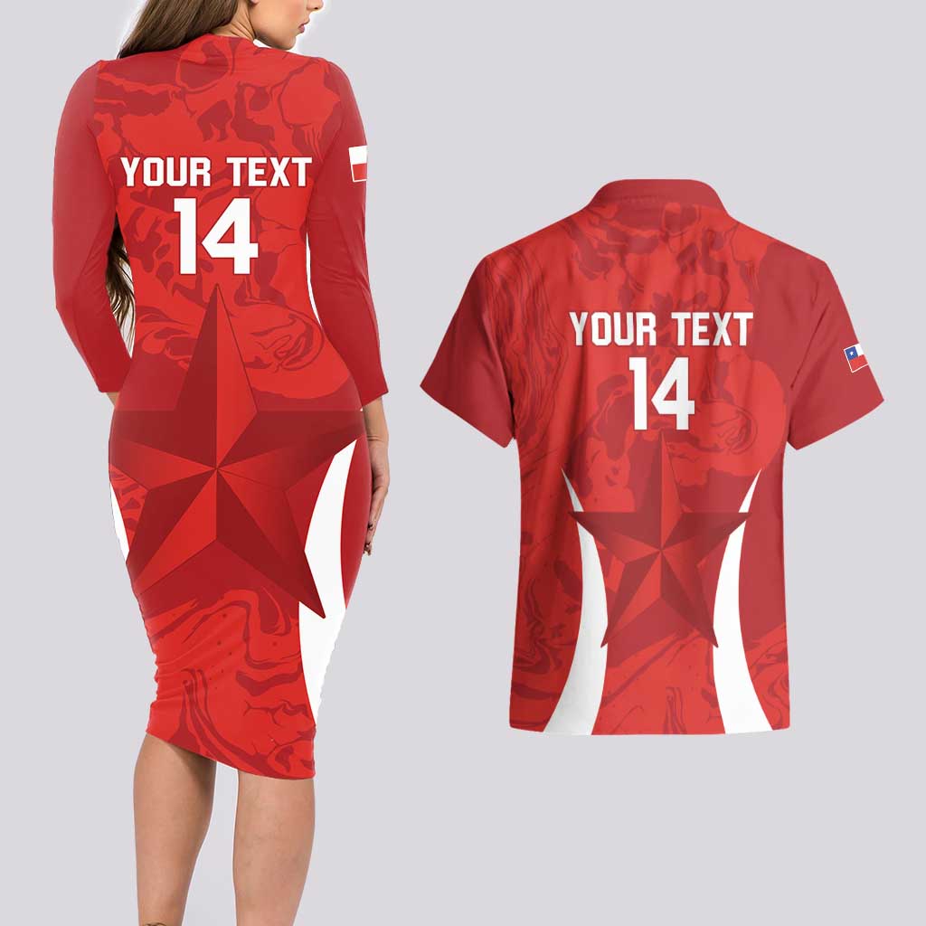 Custom Chile Football Couples Matching Long Sleeve Bodycon Dress and Hawaiian Shirt 2024 Vamos La Roja - Red - Wonder Print Shop