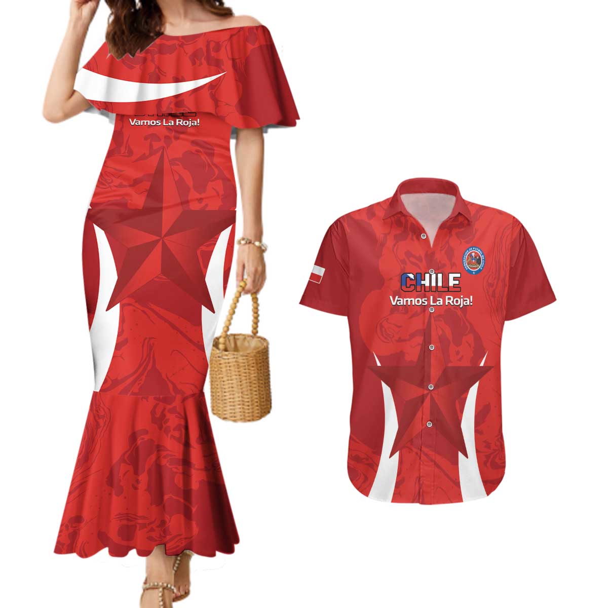 Custom Chile Football Couples Matching Mermaid Dress and Hawaiian Shirt 2024 Vamos La Roja - Red - Wonder Print Shop