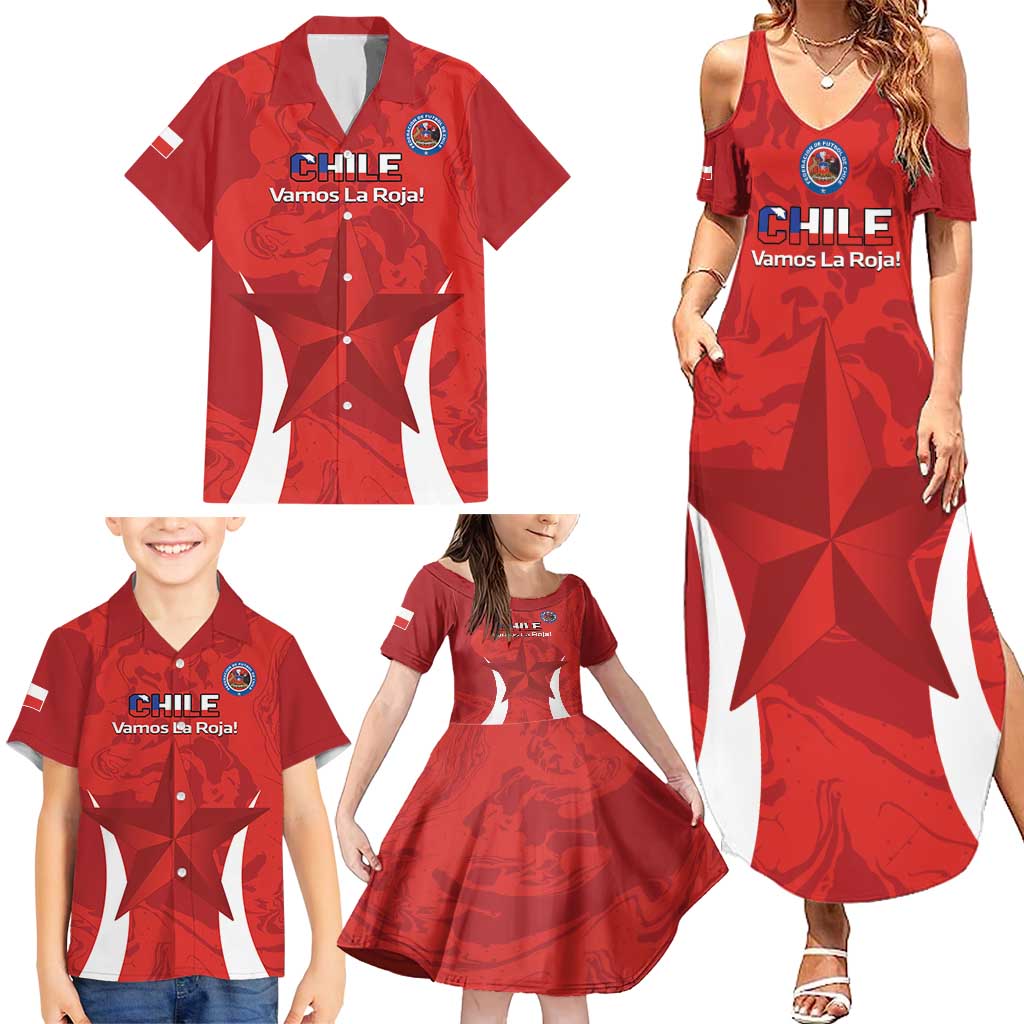 Custom Chile Football Family Matching Summer Maxi Dress and Hawaiian Shirt 2024 Vamos La Roja - Red - Wonder Print Shop