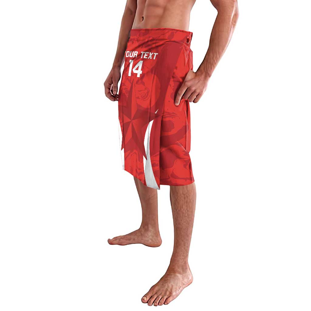 Red custom football lavalava shorts with number 14 and your text on front