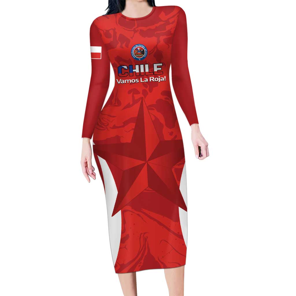 Custom Chile Football Long Sleeve Bodycon Dress 2024 Vamos La Roja - Red - Wonder Print Shop