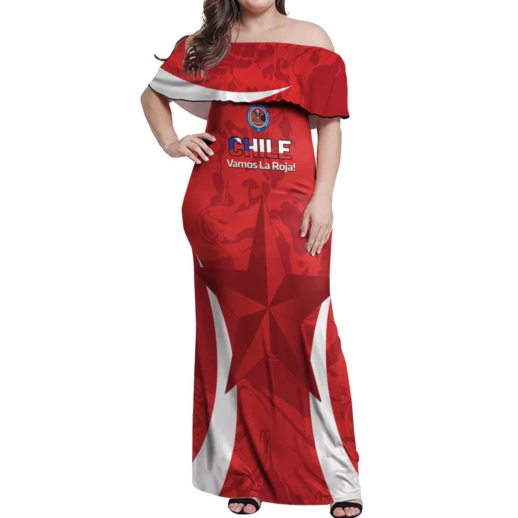 Custom Chile Football Off Shoulder Maxi Dress 2024 Vamos La Roja - Red - Wonder Print Shop