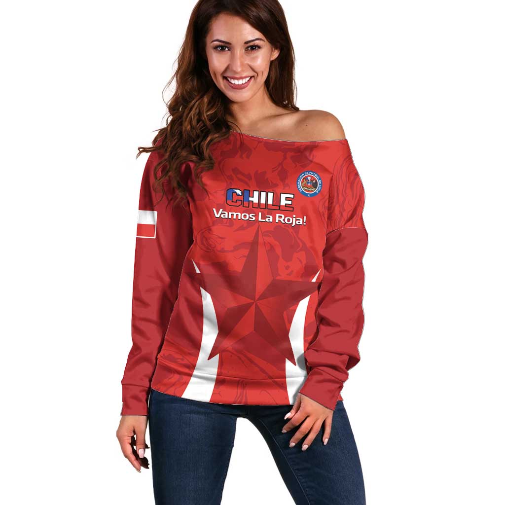 Custom Chile Football Off Shoulder Sweater 2024 Vamos La Roja - Red - Wonder Print Shop