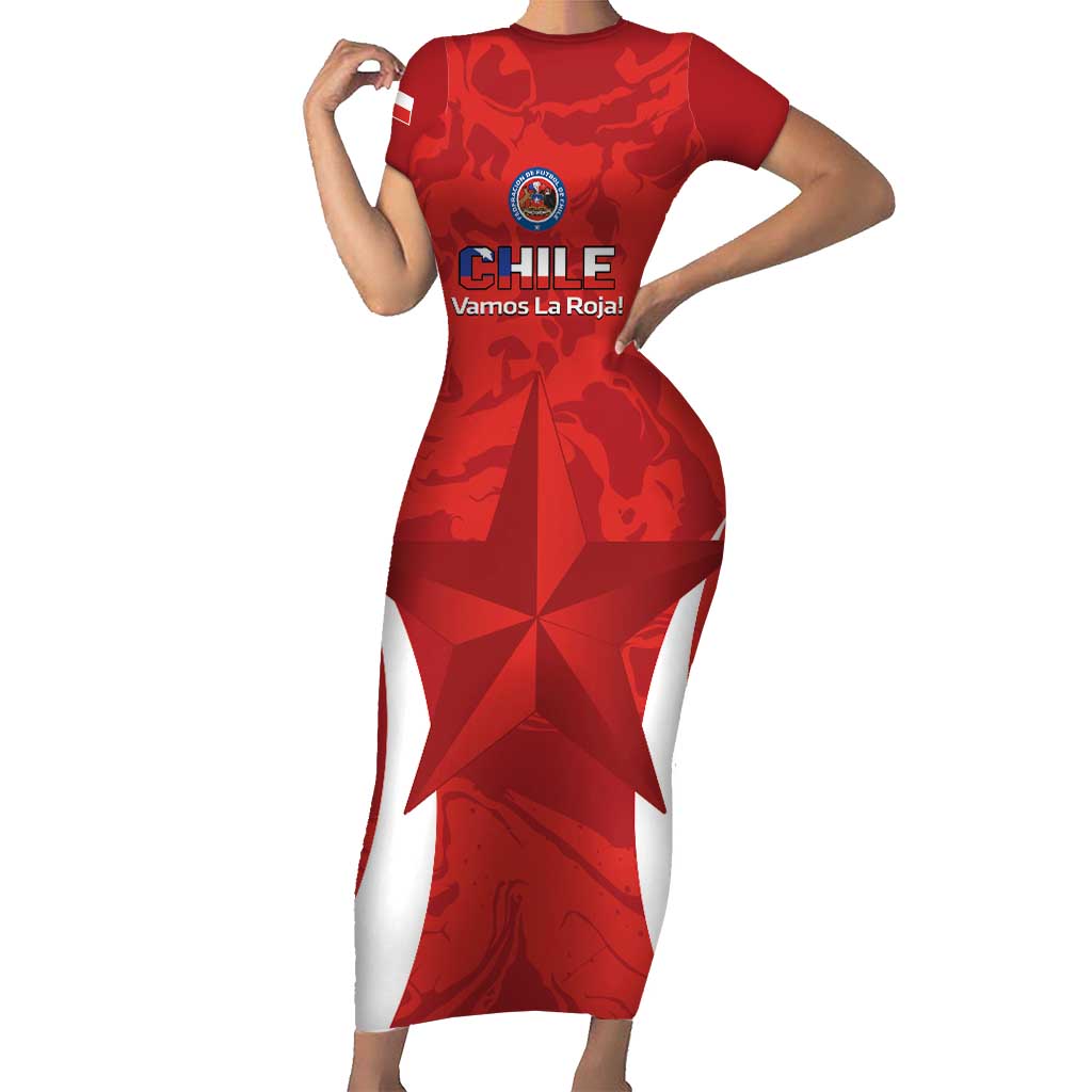 Custom Chile Football Short Sleeve Bodycon Dress 2024 Vamos La Roja - Red - Wonder Print Shop