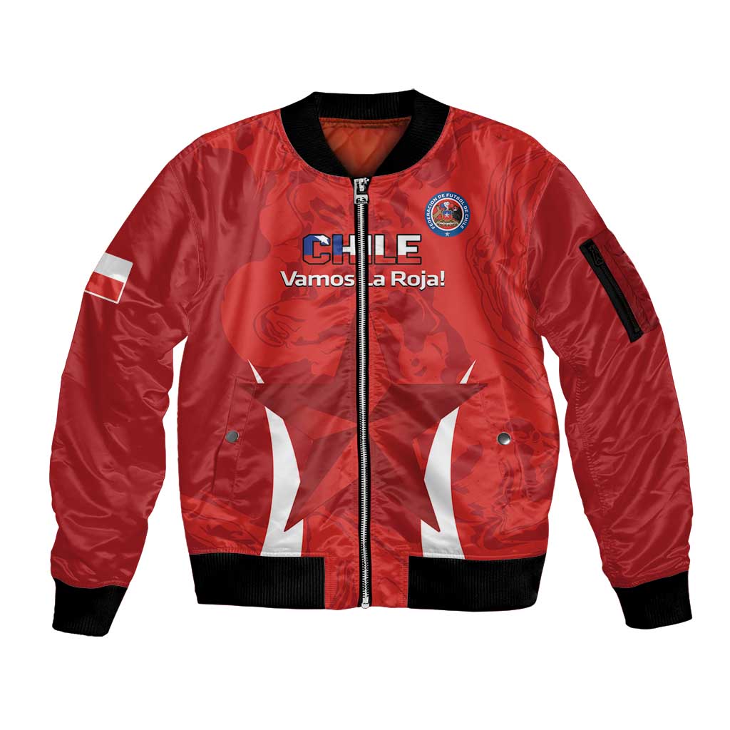 Custom Chile Football Sleeve Zip Bomber Jacket 2024 Vamos La Roja - Red - Wonder Print Shop