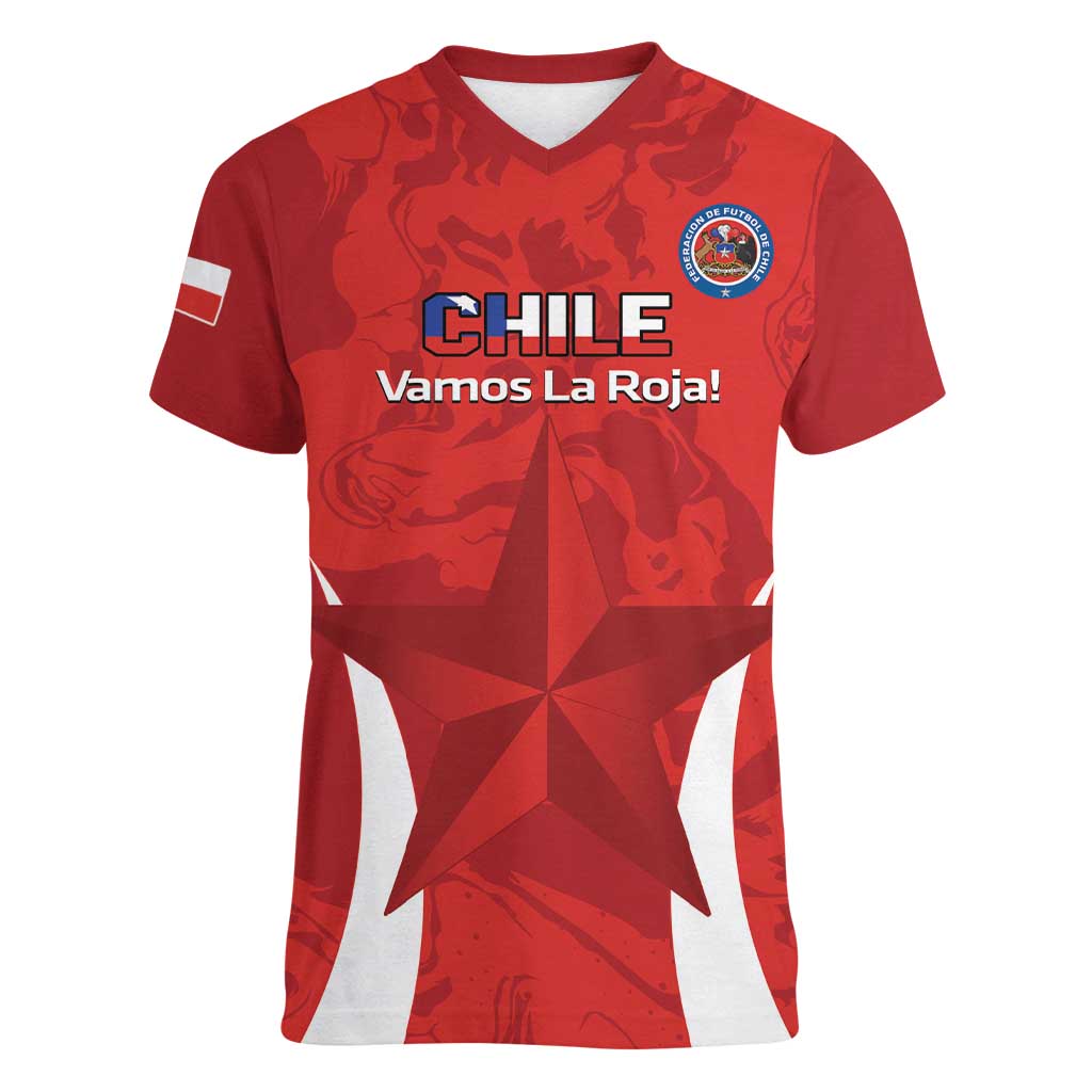 Custom Chile Football Women V-Neck T-Shirt 2024 Vamos La Roja - Red - Wonder Print Shop