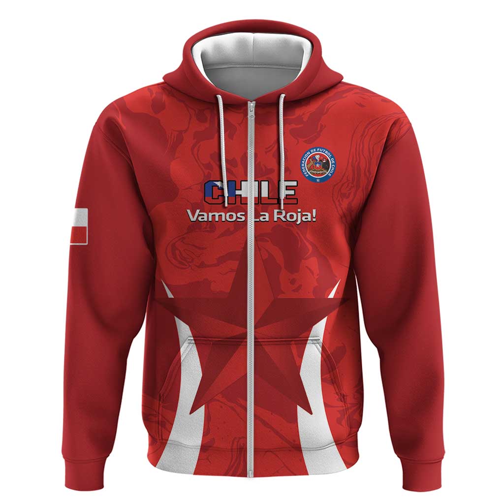 Custom Chile Football Zip Hoodie 2024 Vamos La Roja - Red - Wonder Print Shop