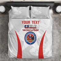 White Chile football bedding set with two pillows and “YOUR TEXT” “CHILE Vamos La Roja!”