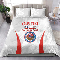 White Chile football bedding set with two pillows, red diagonal stripes, and team crest