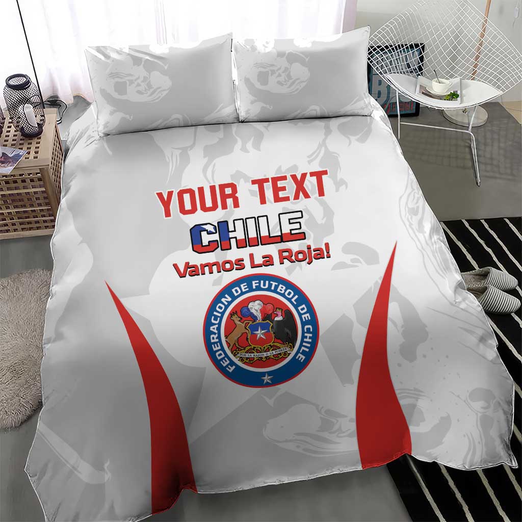 White Chile football bedding set with duvet featuring team crest, “CHILE,” and red stripes
