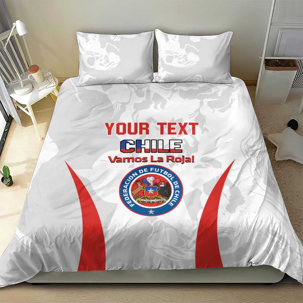 White Chile football bedding set with centered crest and red diagonal stripes on duvet