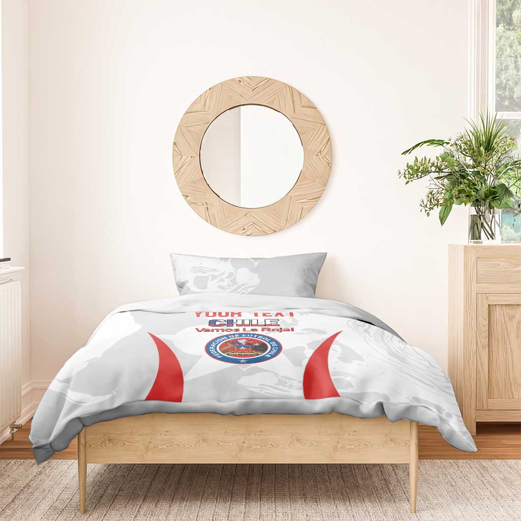 White Chile football bedding set with red diagonal stripes and team crest on duvet