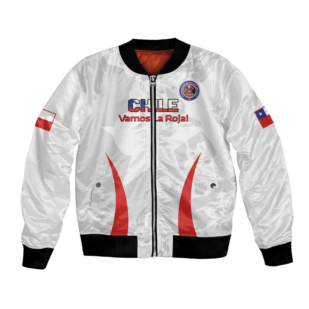 Custom Chile Football Bomber Jacket 2024 Vamos La Roja - White - Wonder Print Shop