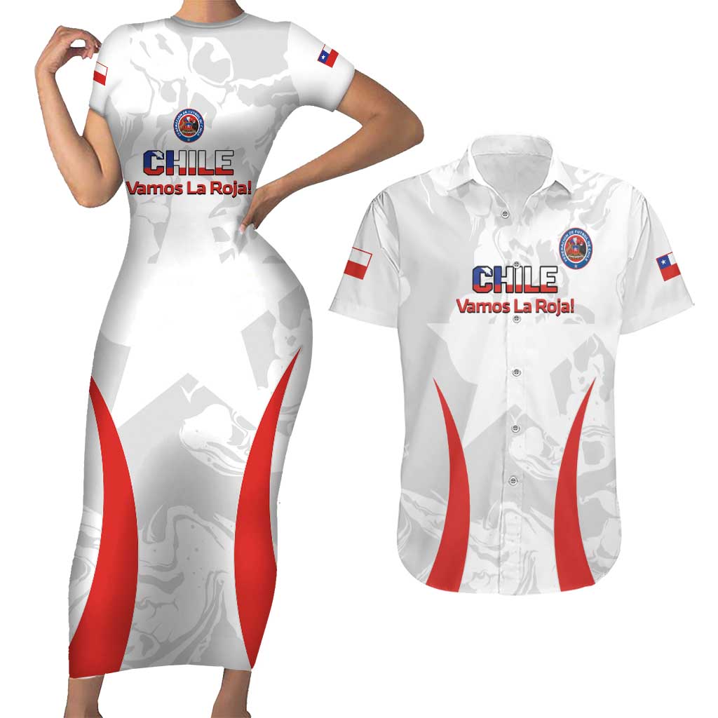 Custom Chile Football Couples Matching Short Sleeve Bodycon Dress and Hawaiian Shirt 2024 Vamos La Roja - White - Wonder Print Shop