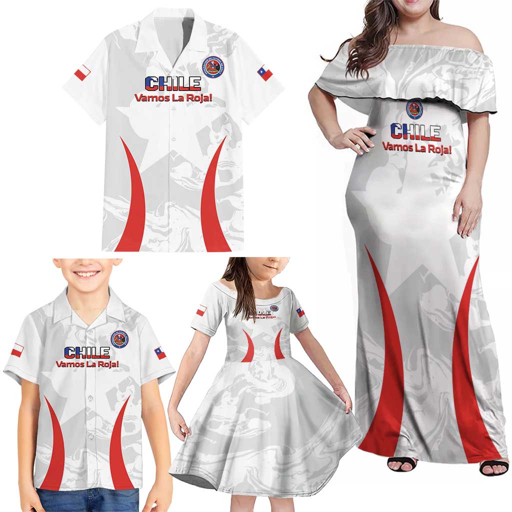 Custom Chile Football Family Matching Off Shoulder Maxi Dress and Hawaiian Shirt 2024 Vamos La Roja - White - Wonder Print Shop