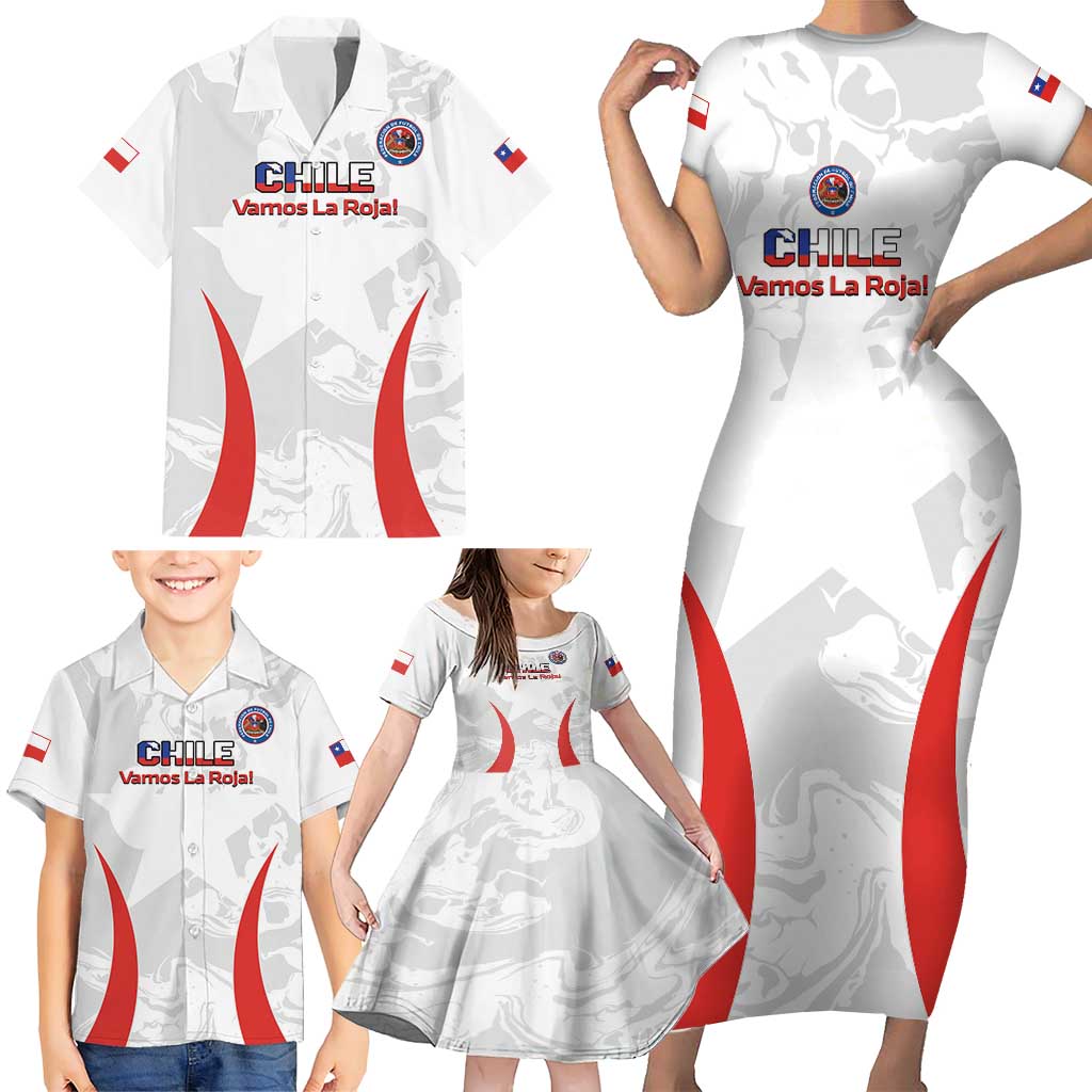 Custom Chile Football Family Matching Short Sleeve Bodycon Dress and Hawaiian Shirt 2024 Vamos La Roja - White - Wonder Print Shop